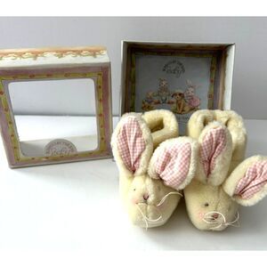 Bunnies by the‎ bay Ivory Baby Bunny slippers booties Easter Pink Gingham